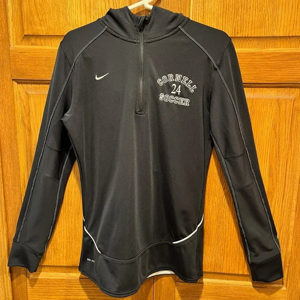 Nike Dri-Fit Black and White Cornell Soccer Quarter Zip-Up Hoodie - Size Small